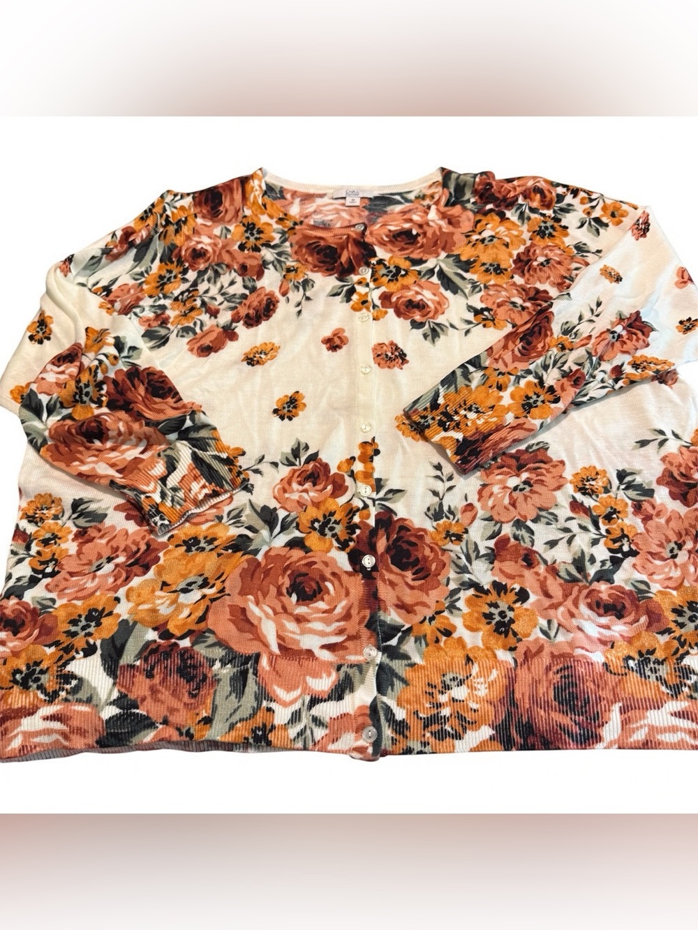 Croft & Barrow Autumn Floral Cardigan Sweater Womens 3X